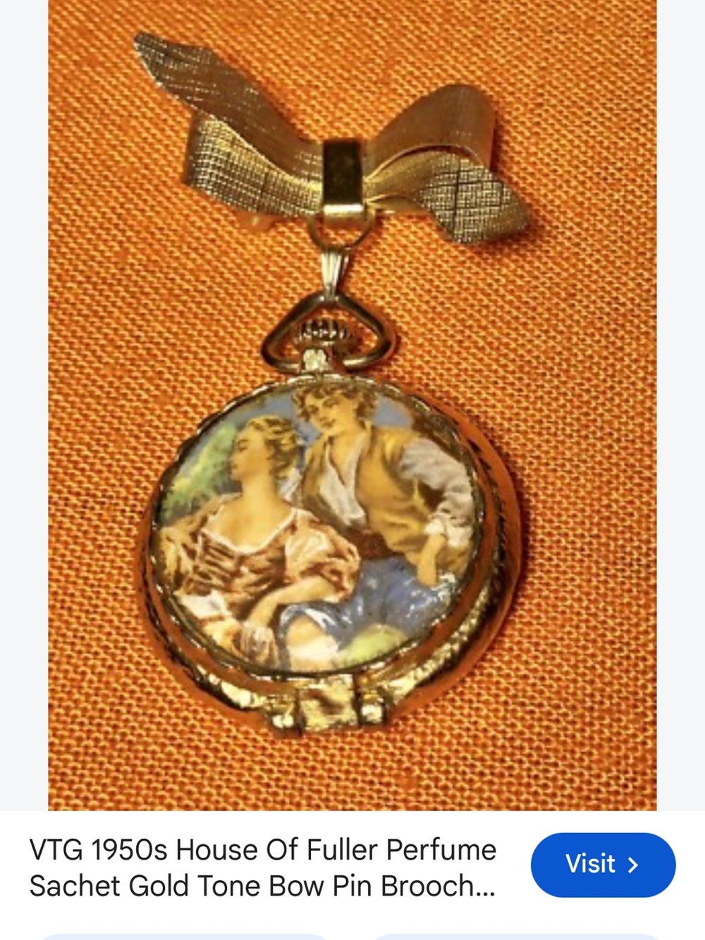 Vtg 1950’s House of Fuller Perfume Sachet Gold-Tone Cameo Pendant - Needs Work